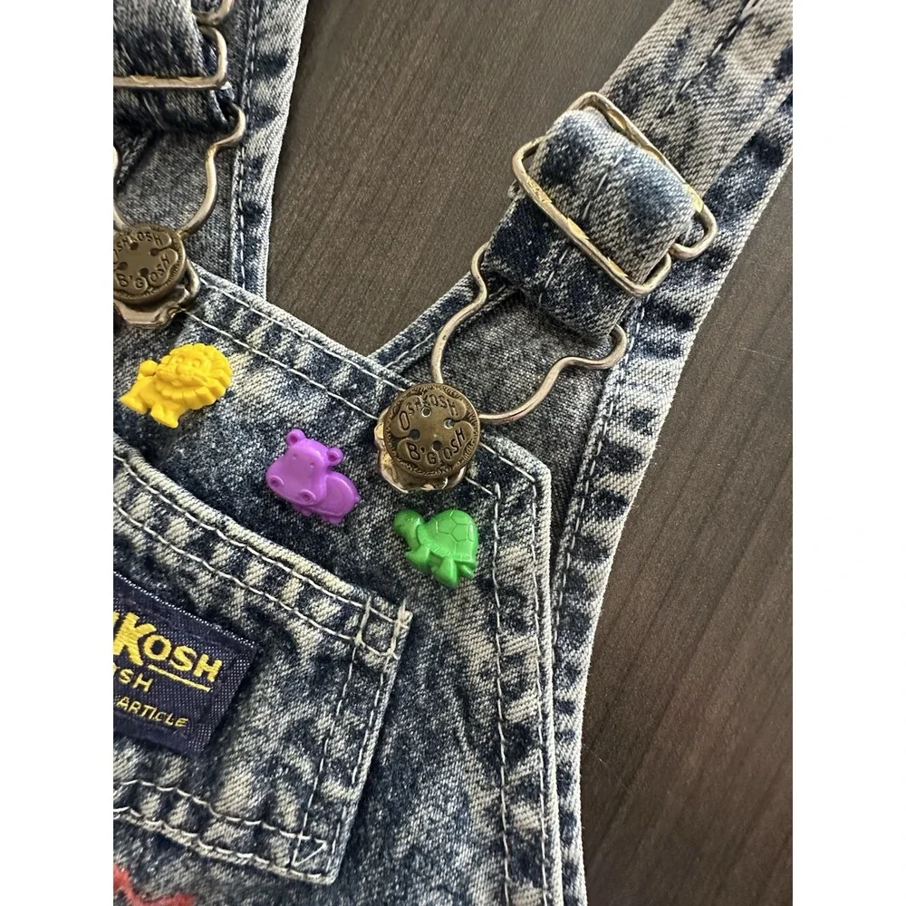 Vintage OshKosh B'gosh Acid Wash Shortalls 18 Month Mad Max‎ Studded Denim Retro